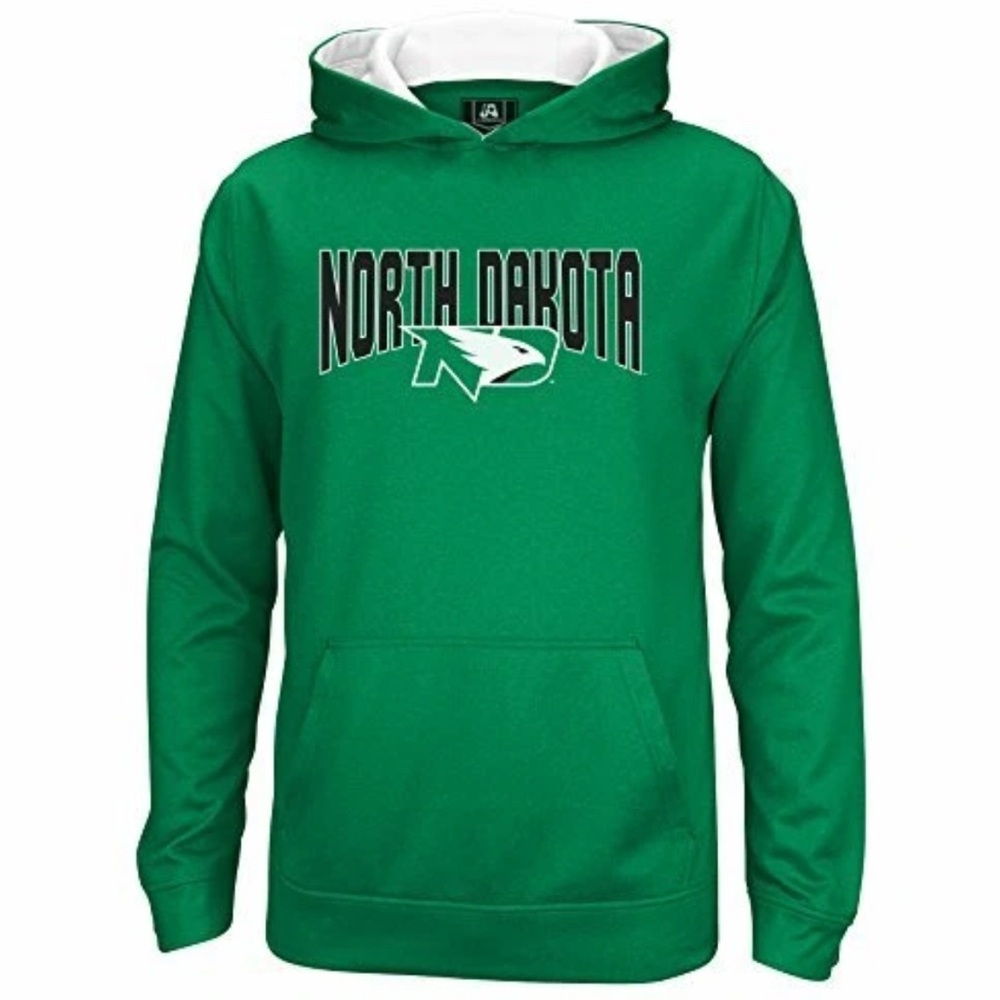 NWT [J America] North Dakota Fighting Hawks NCAA Hooded Sweatshirt Green Youth M